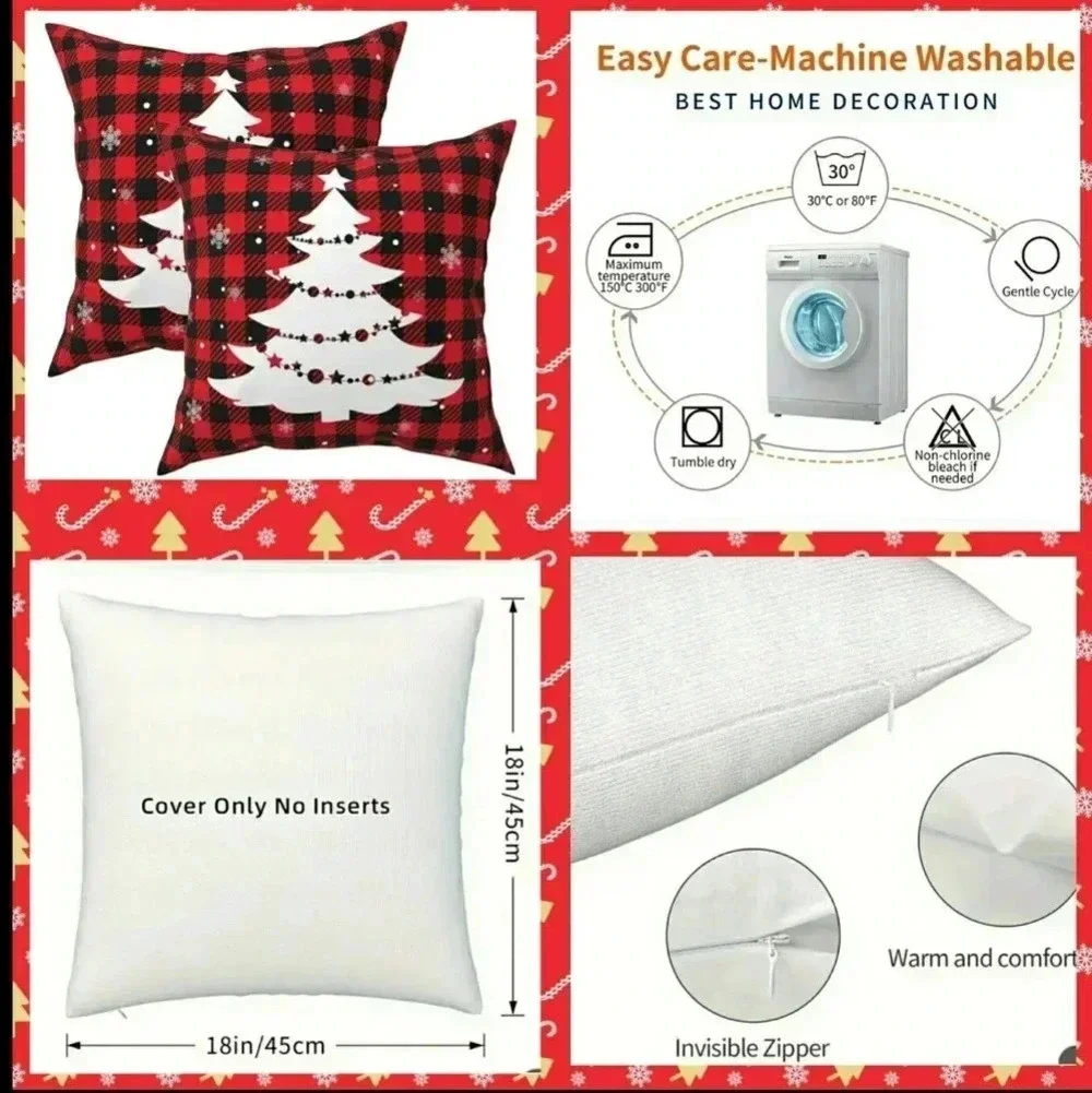 Christmas Farm Buffalo Red Plaid Accent Pillow Covers Set Of 2 New